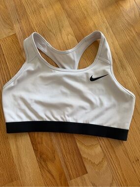 Nike Dri-FIT White Racerback Sports Bra with Black Band